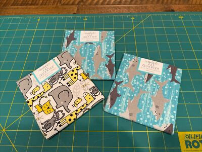 3 Peice Lot  Create It Fat Quarters Shark Animals   18'' x 21'' Ea.
