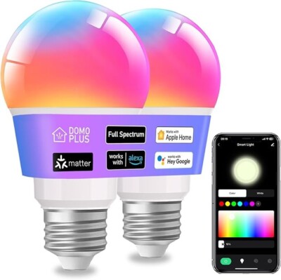 Domo plus Smart WiFi Color Changing Dimmable Bulbs (2-Pack, Multicolor)