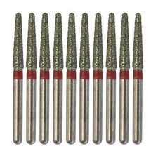 Dental Diamond Burs Round End Taper 850/016F Fine Grit Red FG High Speed 10pcs