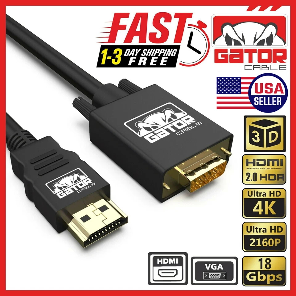 HDMI to VGA Cable Adapter Converter for HDTV PC Desktop Monitor Laptop 4K Video - Image 3 of 4