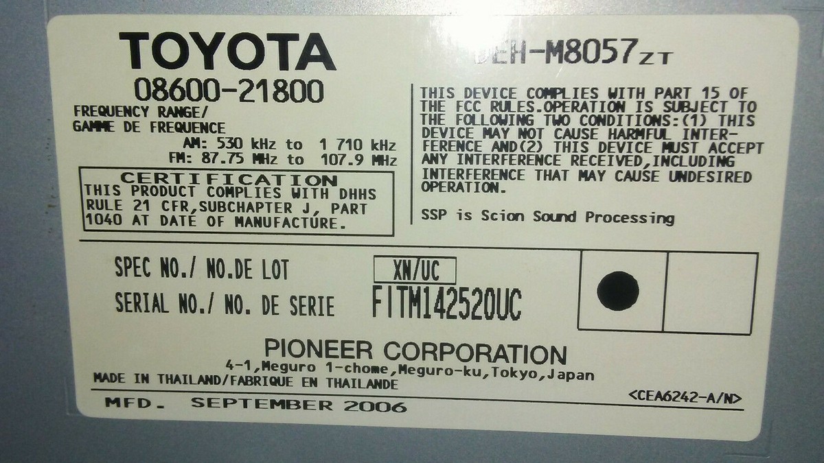 06 07 08 09 10 11 Scion TC XA XB Pioneer Radio CD Player STEREO