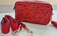 small rose studded leather camera bag