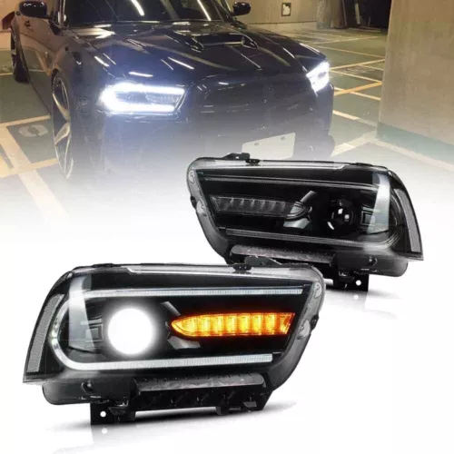 VLAND 2* Headlight For 2011-2014 Dodge Charger Dual LED W/ Strip Projector Lamp - Picture 1 of 13