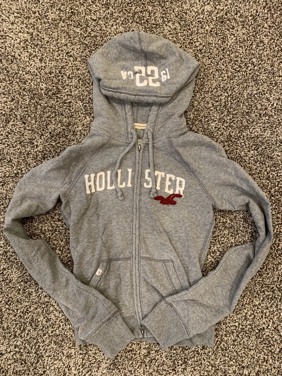 HOLLISTER Women's Gray Full Zip Drawstring Hoodie Stretch Cotton Blend Size  M