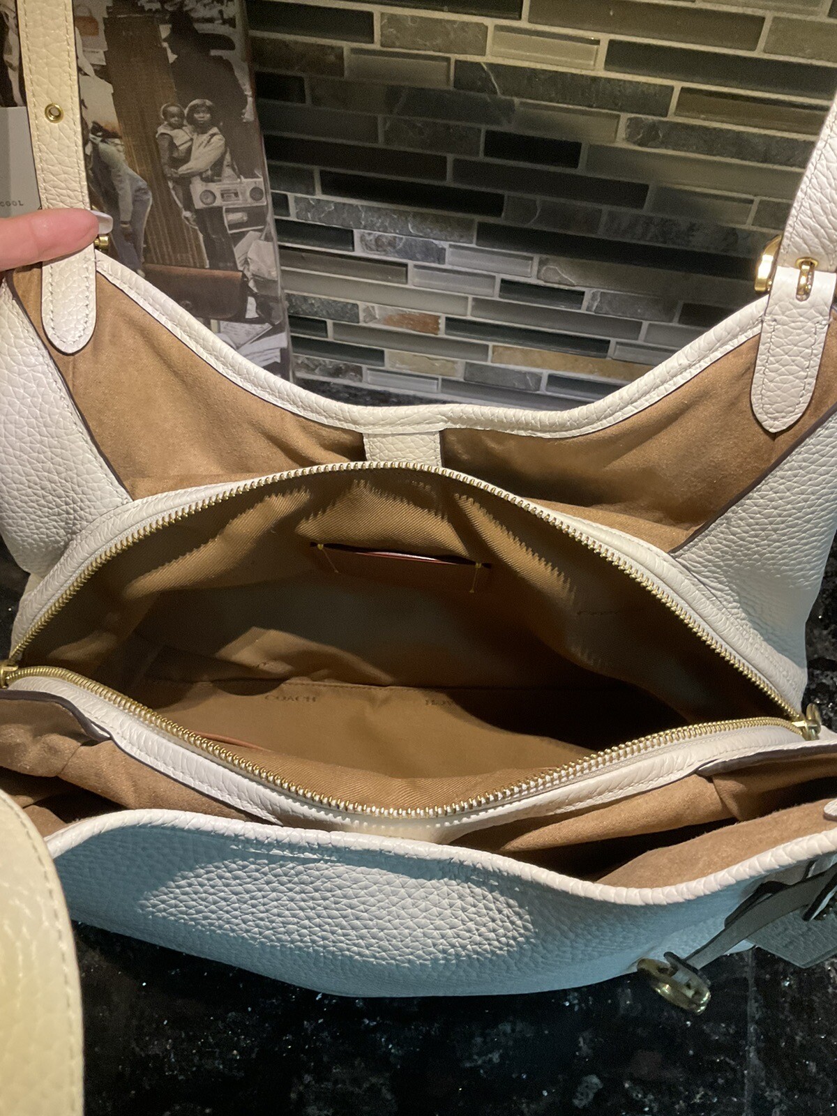 Coach Lori Suede Pebbled Leather Shoulder Bag Chalk Ivory C5265 image 10