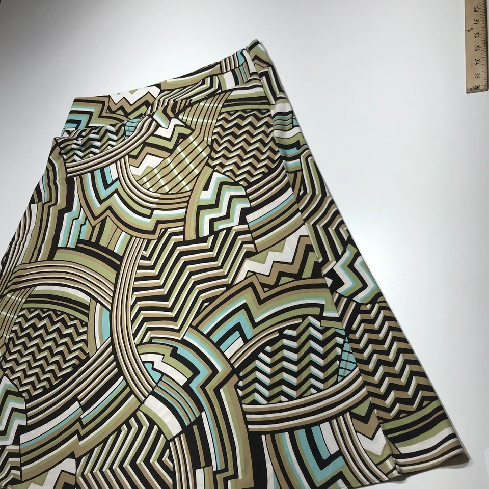 Falda Kenneth Cole Reaction Talla L Marrón Multicolor Geométrica Acampanada Larga Maxi Foto 4 de 4