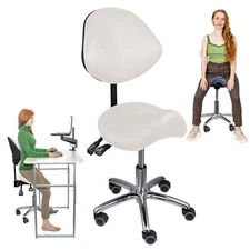 Ergonomic Saddle Stool Offices Hydraulic Swivel Rolling Saddle Chair W/Backrest 
