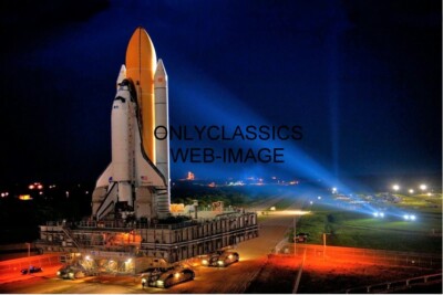 SPACE SHUTTLE DISCOVERY TRANSPORTING TO LAUNCH PAD AT NIGHT 12X18 PHOTO POSTER