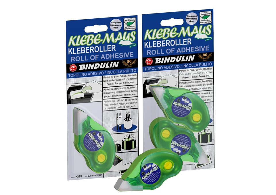 BINDULIN (ab0,56€/m) Klebe-Maus 8,4 mm x 8 m Doppelklebeband-Kleberoller statt Klebestift