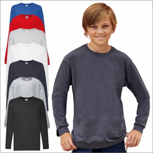 Fruit Of The Loom Kids Long Sleeve Plain T-Shirt Casual School Regular Tee TOP - Picture 1 of 19