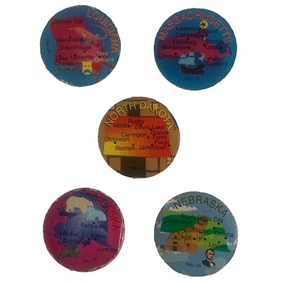 Vintage Retro 90s 1995 SC USA States Set of 5 Pogs Milk Caps. Louisiana Nebraska
