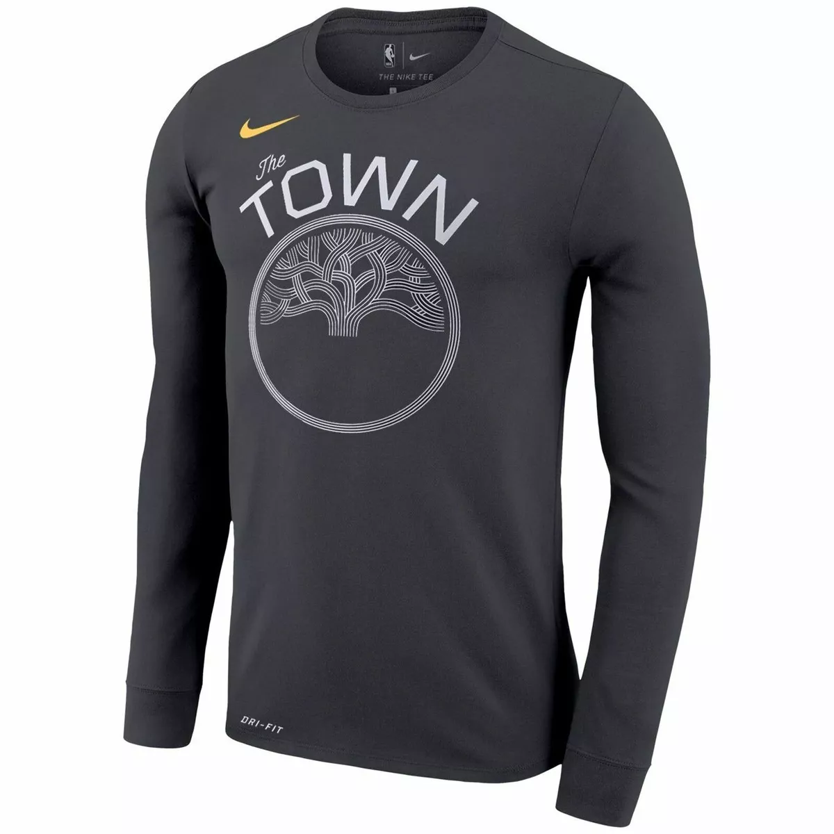 NIKE Golden State Warriors Logo Long Sleeve Shirt sz L Large Gray Basketball NBA