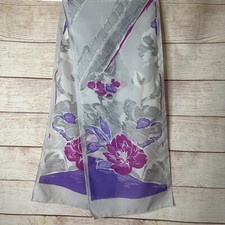 Vintage 80s Art Deco Gray Hot Pink Purple Scarf Women's Hair Head Wrap Neck Tie