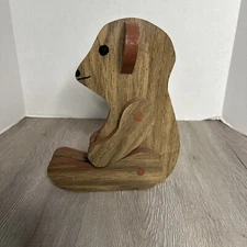 Hand Carved Wooden Teddy Bear with Movable Arms & Legs, 15”
