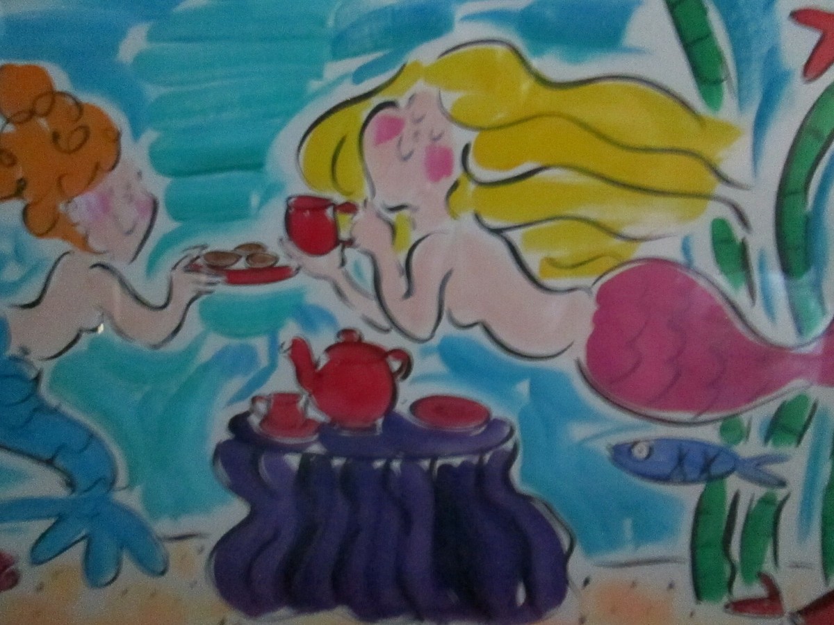 Hand Painted & Signed by Artist Sally Huss Mermaid's Tea Party