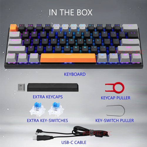 60% Compact Wired True Mechanical Gaming Keyboard 61 Keys RGB Backlit For PC PS4 - Picture 10 of 78