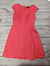 Tahari Arthur S. Levine Midi Dress Women's 4 Petite Coral Red  Linen Blend 