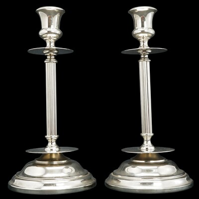 Pair of Mid Century Modern Gustav Eriksson Nickel Candlesticks Eskilstuna Sweden