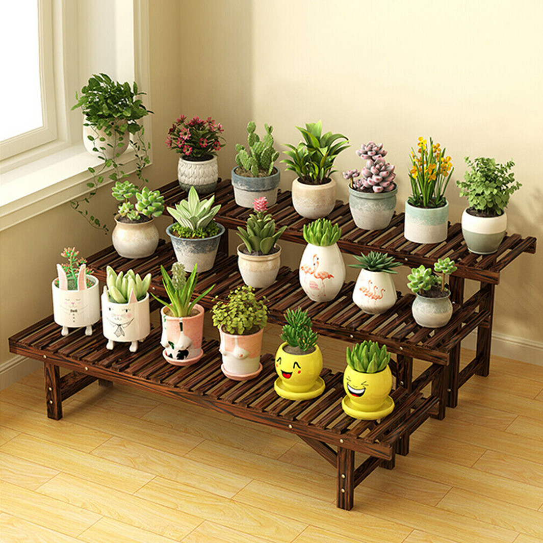 Wood Plant Stand 3 Ladder Plant Bench Shelf Large Plants Rack 10-20 Pot  Capacity | eBay