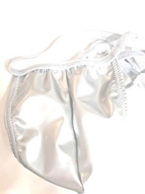 Men Custom  shiny White secret satin  g string Handmade s m l or xl