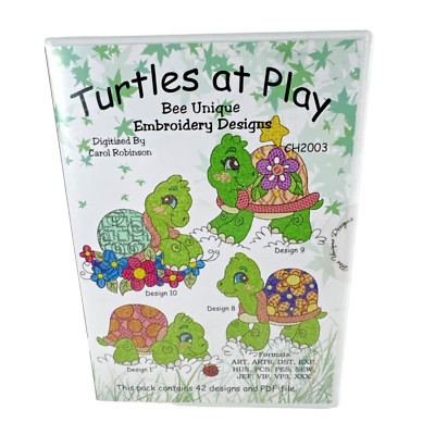 NEW Bee Unique Machine Embroidery Design PDF File ~ Turtles at Play 42 Designs