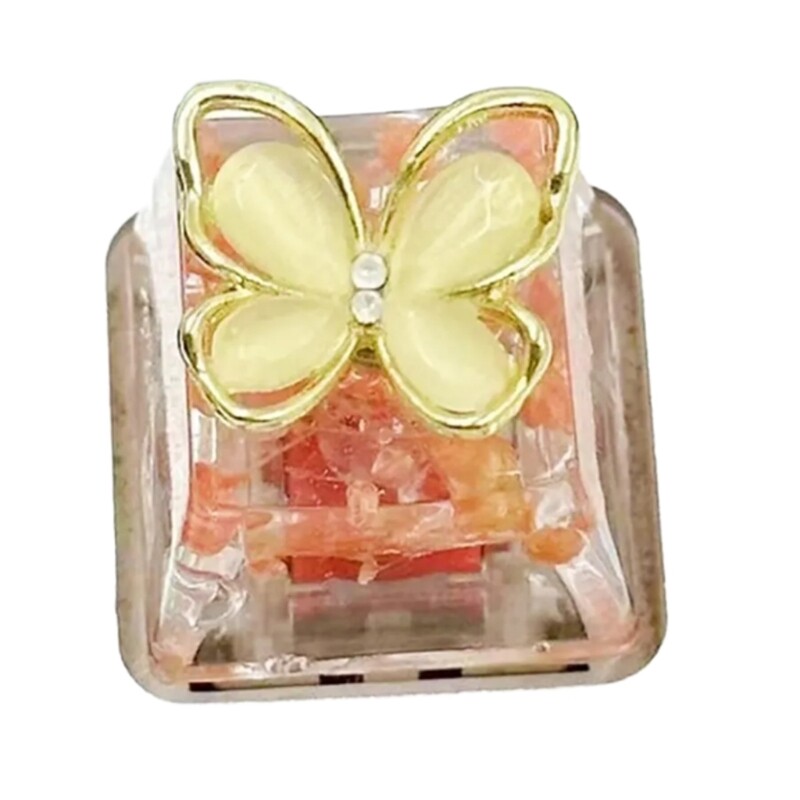 Rotating Butterfly Flower Epoxy Resin Keycap for Mechanical Keyboards with Backlit