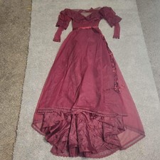 Vtg 80s Dance Allure Prom Dress L Victorian Puffy Sleeve High Collar Formal Maxi