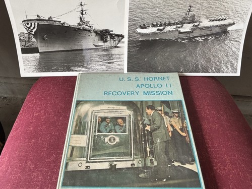 Apollo 11 USS Hornet Recovery Book + Original Navy Photos 1969 Lot.