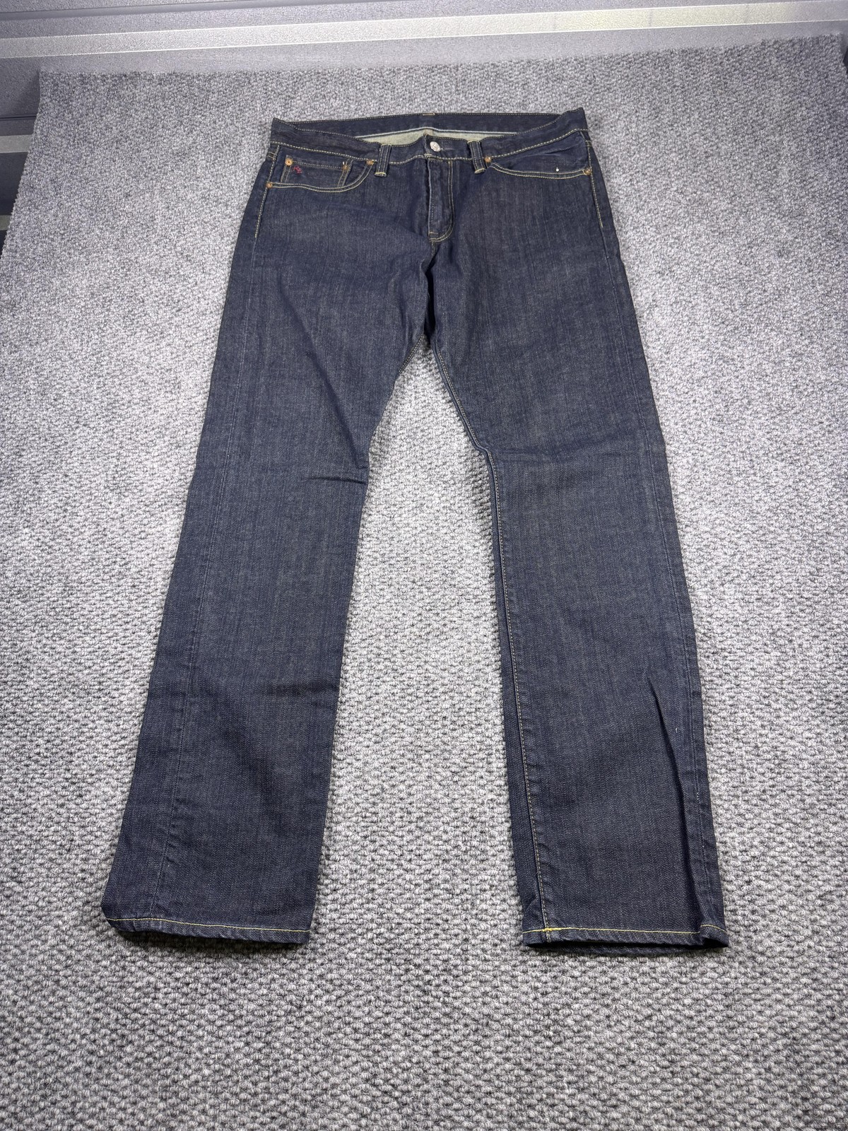 Mens 34x32 Blue Dark Wash Straight Leg Denim Pants