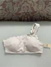 NWT Aerie White Textured Scalloped Bandeau Bikini TOP ONLY XS