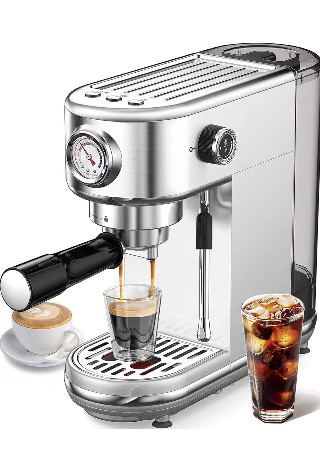 Coffee and Espresso Machine with Milk Frother, 20 Bar, Automatic Coffee Machine