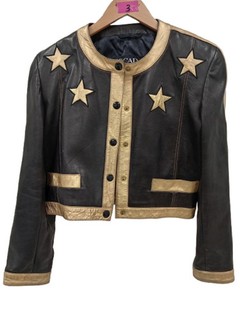 ESCADA Ladies UK 12/14 Black Vintage Real Leather Star Detail Jacket Pre Loved