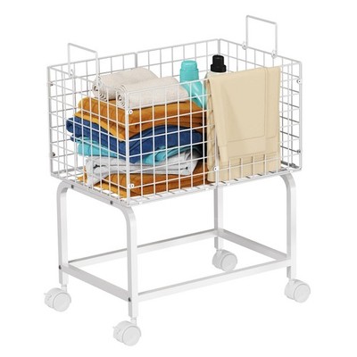 Wire Laundry Cart with Wheels,80L Rolling Laundry Basket Trolley with Pull Ha...