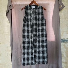 BCBGeneration Dress Womens Small Black Plaid Sleeveless Round Neck Tweed Midi