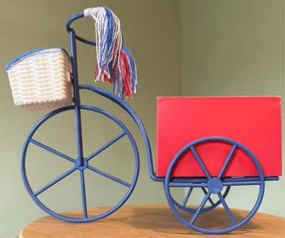 Tricycle red/white/blue American metal planter stringed handle 9x7 USA