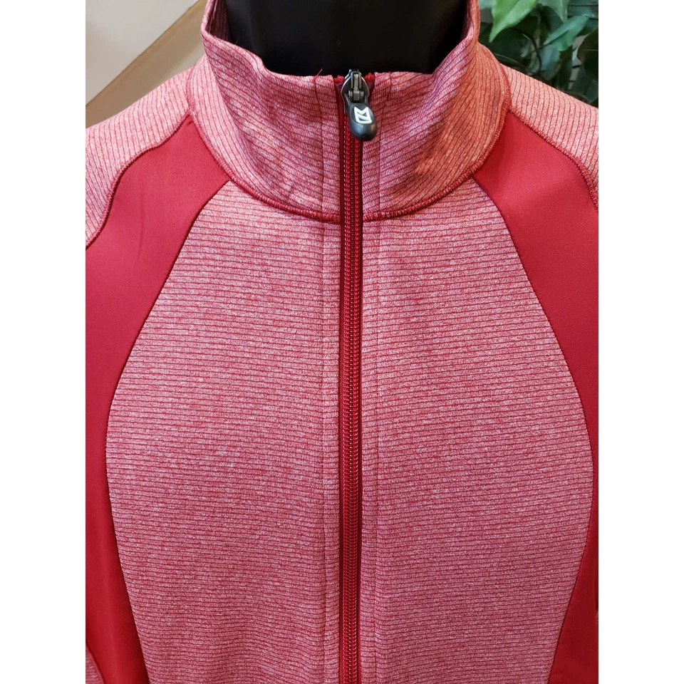 Cutter & Buck Jacket Red Women's Size Medium Melange Stripe Large Long Sleeves - Image 3 of 4