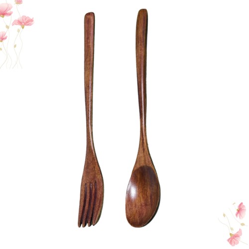 2 Pcs Wooden Spoon and Fork Set Dining Utensils Cooking Tableware Flatware - Picture 12 of 12