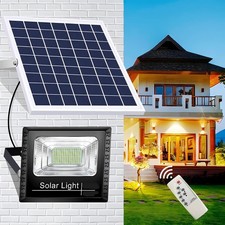 LED Solar Flood Light Dusk to Dawn Security Wall Street Yard Outdoor Garden Lamp