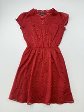 Tommy Hilfiger Dress Womens S Red Polka Dot Short Flutter Sleeve Sundress V Neck