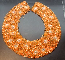 Beautiful Antique Seed Bead Beaded Collar Orange Gold & Aurora Borealis