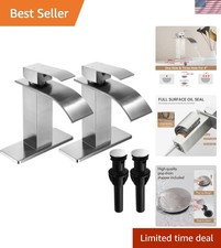 Dual Brushed Nickel Waterfall Faucets for Elegant Bathroom Upgrade with Drain