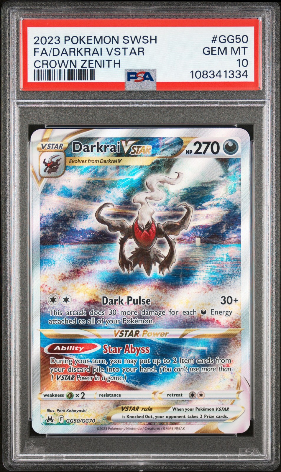 2023 POKEMON SWORD & SHIELD CROWN ZENITH #GG50 FULL ART/DARKRAI VSTAR PSA 10