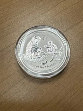 2016 Australia Year of The Monkey Perth 1/2 Oz 999 Fine Silver Coin - In Capsule