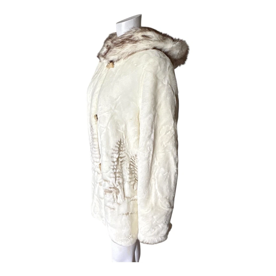 Chaqueta Abrigo NUAGE Mujer Talla Pequeña Crema Imitación Piel Con Capucha Delantera Felpa Foto 2 de 4