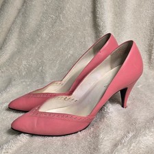 VTG 90s Nine West Pump Pink Leather Pointed Toe Stiletto Pumps Heels Women 7.5 N