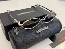 Chrome Hearts Geometric Rimless Silver Metal Sunglasses Black and Blue Lens