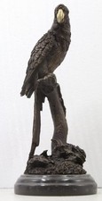 Bronze Sculpture of a Parrot on a Branch - Solid Marble Base - Signed - H 32cm