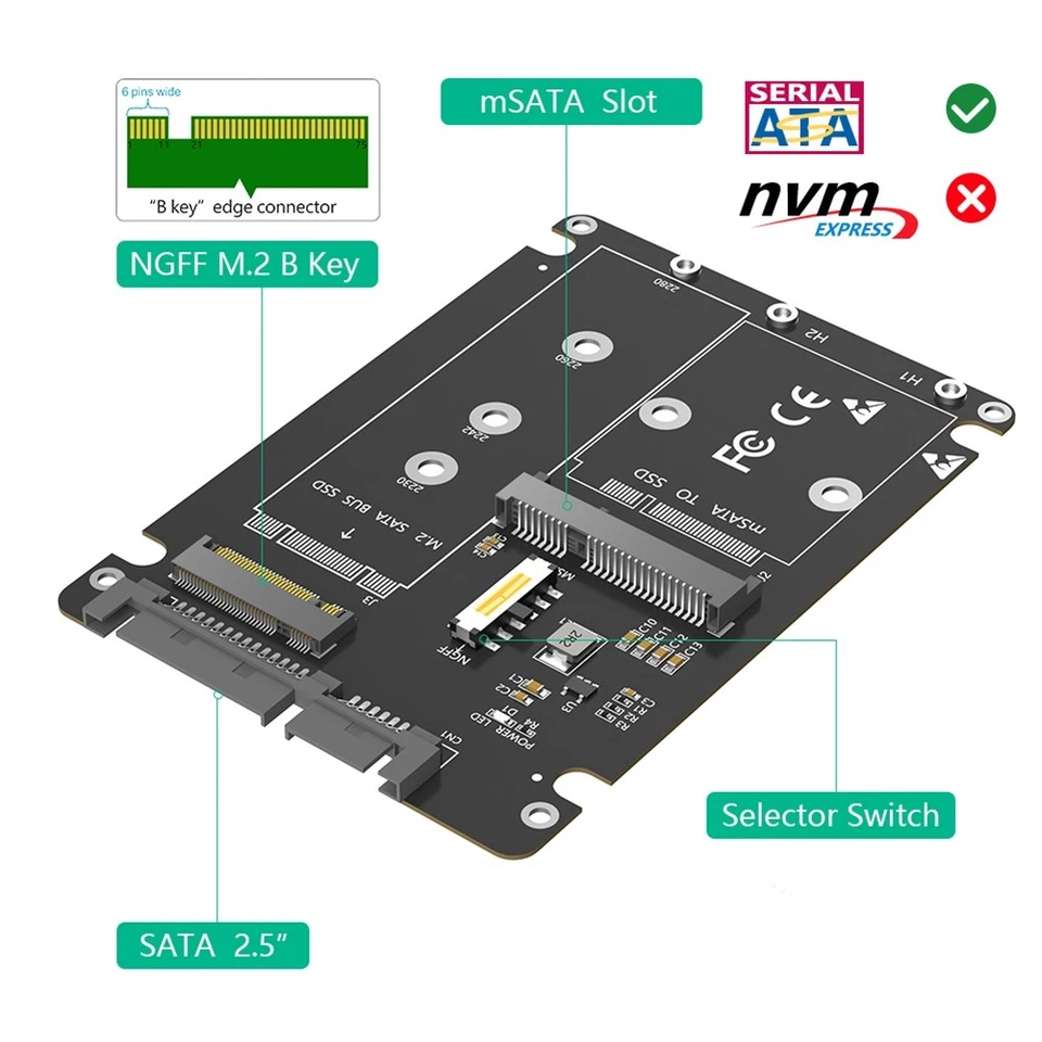 2 in 1 Combine M.2 NGFF Key B & MSATA SSD to 2.5 SATA3 Adapter with Plastic3524 - Image 3 of 4