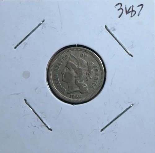 1865-P Three Cent Nickel — photo from the most recent tracked eBay sale