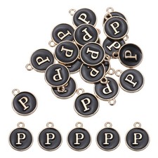 Alphabet p Letter Charm Double Sided Enamel Initial Alphabet Pendant Black 20pcs